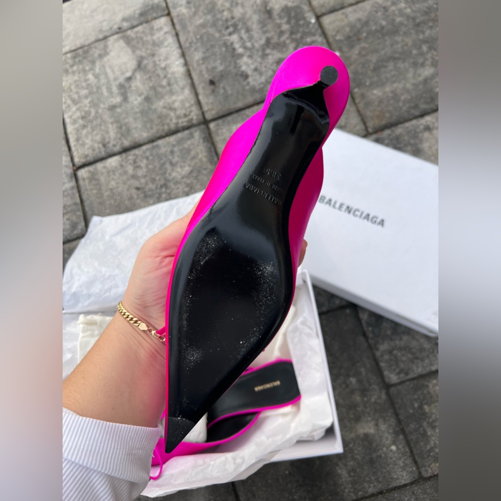 BALENCIAGA Knife Bow Satin Fuchsia Mules - Size 38.5 - NEW - Picture 8 of 17